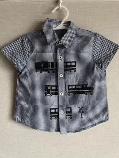 ファミリア　チェック柄シャツ　電車柄