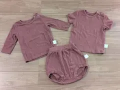 ニットリブ編みTシャツ・ロンT・ショートパンツ・3点セット　セットアップ