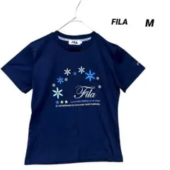 FILA 花柄ロゴ 半袖Tシャツ ネイビー M スポーティー カジュアル
