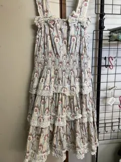 水色 フラワープリント ノースリーブワンピース ジャンパースカート ロリータ