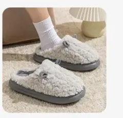 フリース耳付きスリッパ グレー