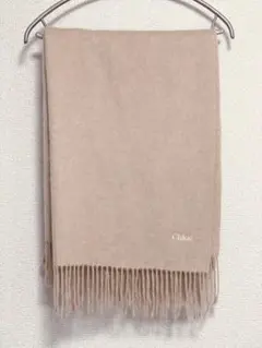 Chloé ベージュ 大判カシミヤストール フリンジ付き　ピンクベージュ