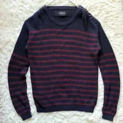 【現行モデル】REPLAY ボタン 長袖 ニット ボーダー L