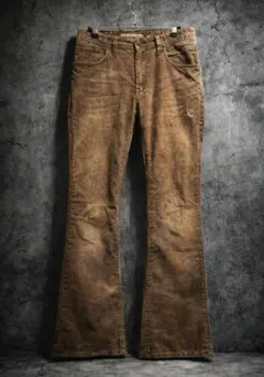 Y2K フレア コーデュロイ フェードパンツ茶