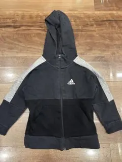 【安値】adidas アディダス フルジップ パーカー 黒/グレー100cm