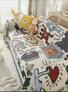 734◇ソファーカバー マルチカバー 北欧 レトロ 総柄 フリンジ ブランケット