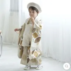 七五三 3歳 男の子 ひよこ商店 被布セット　クリーム金彩×エクリュ七宝