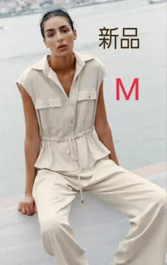 ZARA　リネン地ツーピース風ジャンプスーツ　M