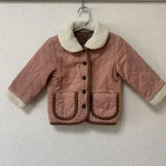 3can4onボア襟 花柄裏地 キルティングアウター 90cm