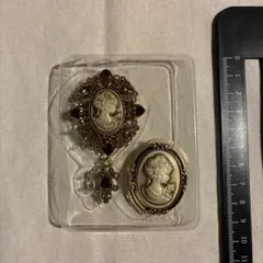 【新品未使用】 カメオ ブローチ ヴィンテージ風 アンティーク ゴールド 2点