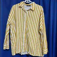 Bershka ストライプ 長袖シャツ イエロー×ホワイト