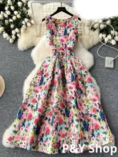 春秋コーデ❤️レディース　ロング丈ワンピース　ノースリーブ　花柄