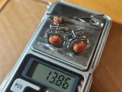 銀製刻印 約13.8g 珊瑚 ネクタイピン・カフス　セット シルバー