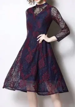 ロングワンピース 花柄レース ドレス 結婚式 キャバ