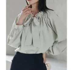 ラナン RANAN フリル衿ボウタイギャザーブラウス （ミント）