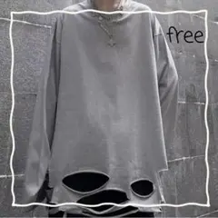 Tシャツ 長袖 ダメージ メンズ レディース ユニセックス トップス グレー