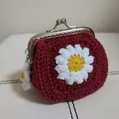 ハンドメイド かぎ編みがま口ポーチ 小銭入れ グラニースクエア
