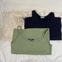 タンクトップ 3枚セット レース 水玉 ボーダー フリル ドット