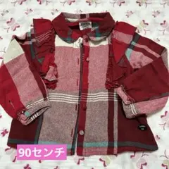 BREEZE フリル付きチェックシャツ 90