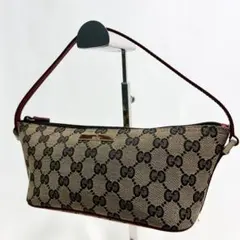 グッチ アクセサリーポーチ ハンドバッグ ロゴ 金具 キャンバス GG柄 赤