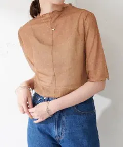 新品☆ディスコート☆リバーシブルハイネック5分袖プルオーバー☆ブラウン×ベージュ