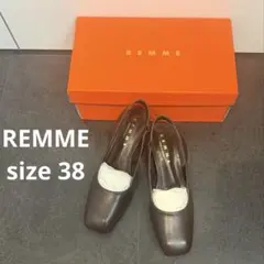 【美品】REMME/スクエアトゥバックストラップパンプスブラウンのサムネイル