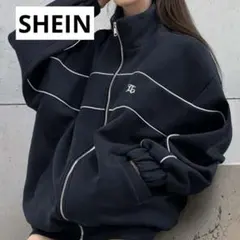 SHEIN コントラストトリムロゴグラフィックオーバーサイズスウェットトップス