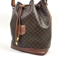 CELINE セリーヌ マカダム柄 ショルダーバッグ 巾着 ブラウン トリオンフ