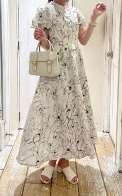 ピンタックパックリボンフレアワンピ