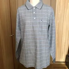 TOROYグレー チェック柄 長袖ポロシャツ