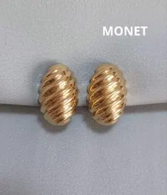 z35 MONET ゴールド リブデザイン オーバル イヤリング 美品✨