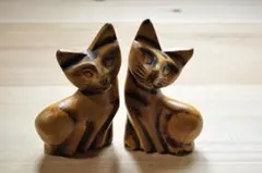 ネコ　置物　木彫り　ペア