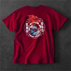 【超希少 XL】GILDAN 消防 レトロキャラクター Tシャツ レッド 赤