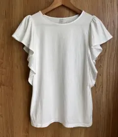 UNIQLO フリル袖ホワイトTシャツ Mサイズ
