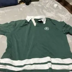 ダークグリーン ポロシャツ ホワイトストライプ