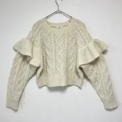 ◆ローリーズファーム　ケーブルニット　フリル　ロングスリーブ　甘辛MIX　ウール