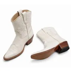 希少カラー刺繍入りレザーウエスタンブーツ23cm ミドルヒール春トレンド