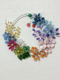 ディップフラワー・ワイヤークラフト・リース・壁飾り『可愛い色♡』