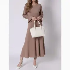 【MERCURYDUO】異素材スリーブフレアニットワンピース リブ