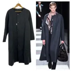 ポールスミス　ノーカラー　ダークグレー ロングコート ボタン付き　メンズ