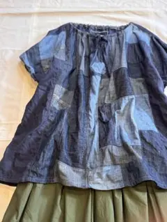 SAYOCAFEデニム再構築パッチワークトップス