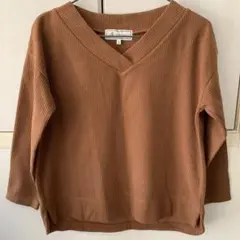 ROPE' PICNIC ブラウン Vネック リブ七分袖カットソー