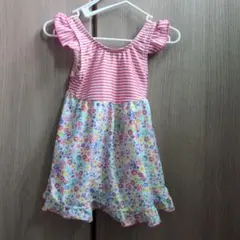 女の子用 水着 95cm 花柄 ボーダー