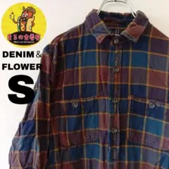 USA古着 DENIM＆FLOWER　ネルシャツS　ブラウンネイビー　チェック
