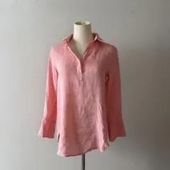 23区×LIBECO スキッパーネック長袖シャツ 上質リネン コーラルピンクのサムネイル