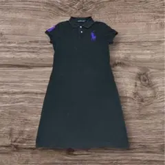 ラルフローレン★ポロワンピース 黒紫 Lサイズ ビッグポニー刺繍ロゴY2K