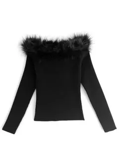 新品 美品 GRL ファーオフショルダーニットトップス