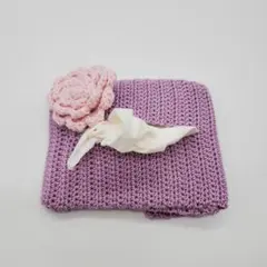 ハンドメイド レース編み ポケットティッシュケース パープル ピンク 花柄 87