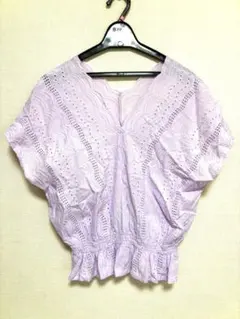 GU 半袖 ブラウス パープル スカラップ レース　綿100% Mのサムネイル