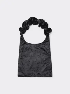 GU ジーユー　ベロアフリルハンドルバッグ　トートバッグ　ブラック